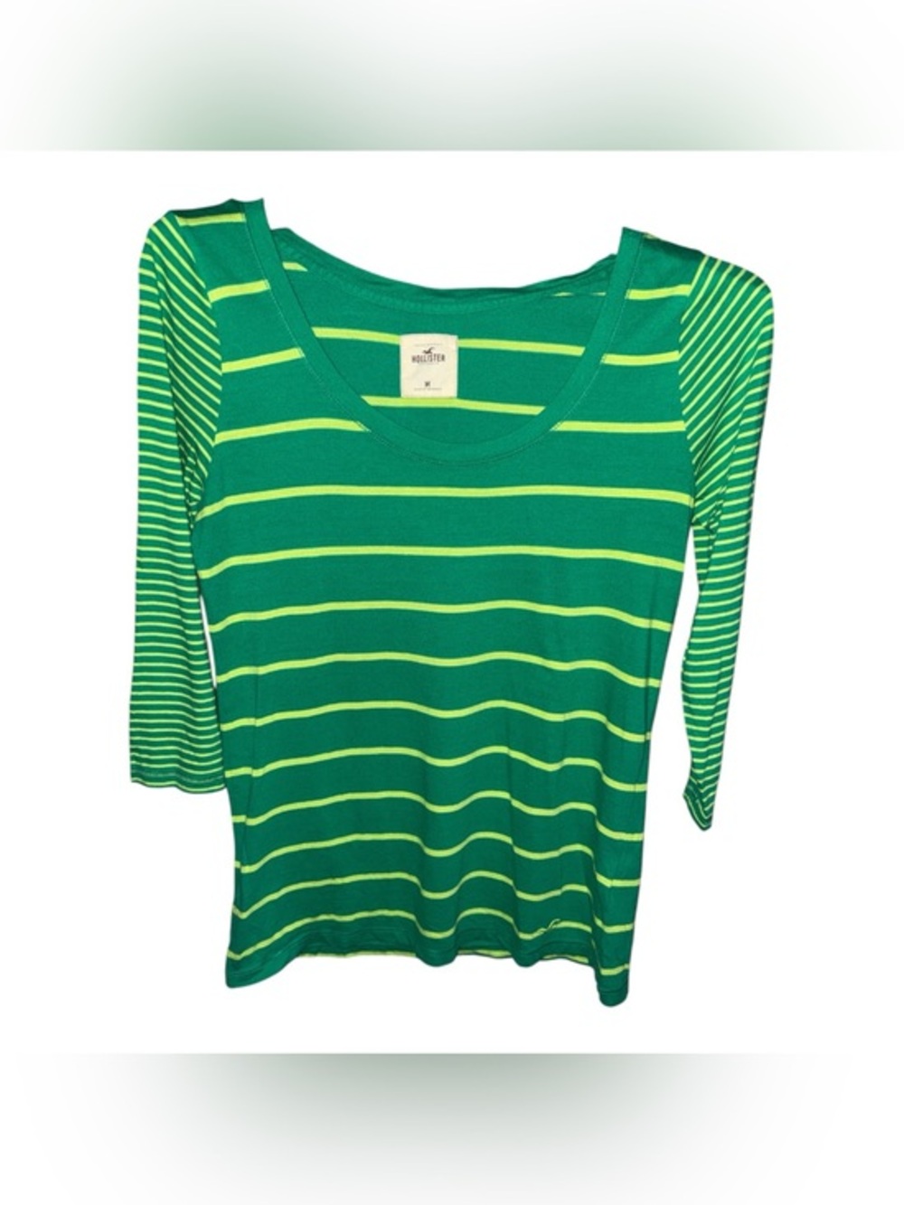 Hollister Green & Lime Striped Scoop Neck Long Sleeve Top Women’s Size Medium